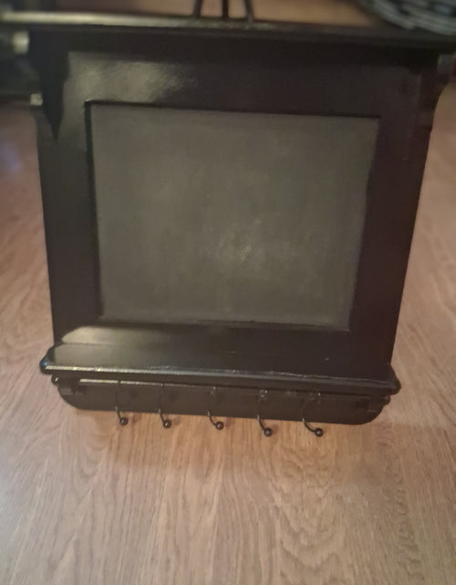 Load image into Gallery viewer, Black Shelf with Hooks and Chalkboard
