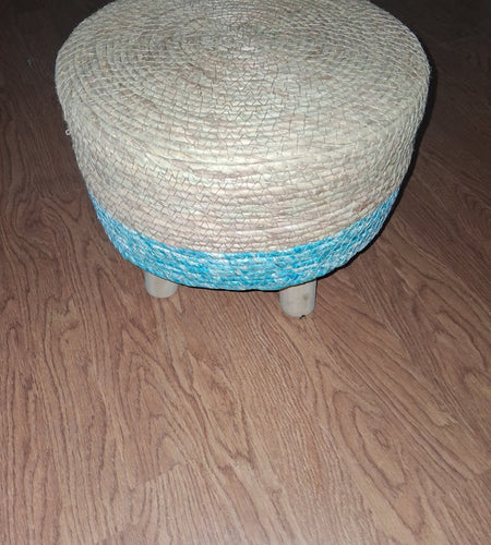Small Wicker Stool - Mint Green