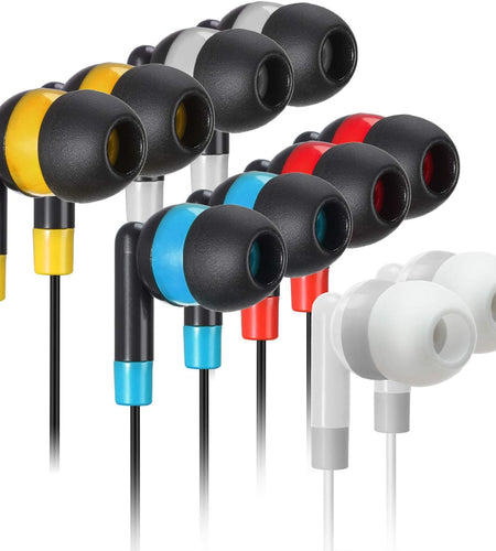 Bulk Earbuds Headphones Wholesale Earphones KWA-19B Wired 100 Pack Disposable Ear Buds Bulk Multi Colored Headphones for School Classroom Students