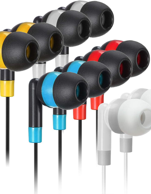 Load image into Gallery viewer, Bulk Earbuds Headphones Wholesale Earphones KWA-19B Wired 100 Pack Disposable Ear Buds Bulk Multi Colored Headphones for School Classroom Students
