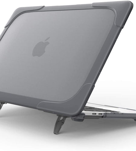 Macbook Air 13 Inch Case 2020 2019 2018 Release A2337 M1 A2179 A1932, Heavy Duty Slim Hard Shell Protective Cover with Fold Kickstand for Macbook Air 13 Retina with Touch ID -Grey