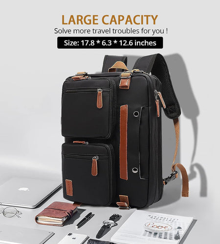 3 in 1 Laptop Bag for Men, 17.3 Inch Work Bags for Men, Laptop Backpack, Briefcases, Messenger Bag, Computer Bags for Laptops for Men Women, Black