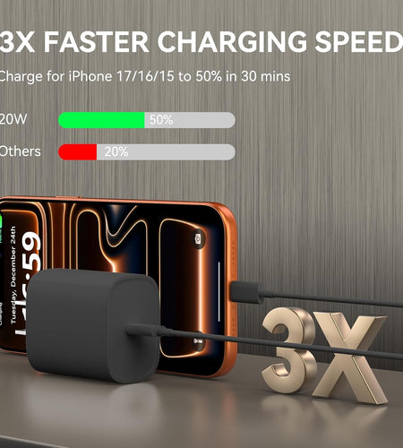 Phone 17 16 15 Charger Fast Charging, 10 FT Long USB C Charger Cord with 20W Type C Fast Phone Charging Block Forphone 17/17 Pro/17 Pro Max/Air/Phone 16 15 Pro Max Plus, Ipad, Android,Black