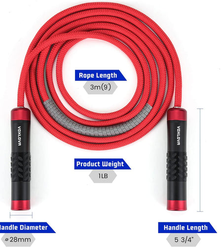 Weighted Rope - 1LB Heavy Jump Rope for Men Women Fitness Workouts, Non-Slip Aluminum Handles, Premium Skipping Rope for Exercise, Adjustable Length 9MM Solid Pvc/Cotton Rope