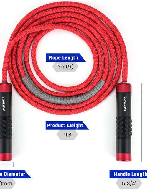 Load image into Gallery viewer, Weighted Rope - 1LB Heavy Jump Rope for Men Women Fitness Workouts, Non-Slip Aluminum Handles, Premium Skipping Rope for Exercise, Adjustable Length 9MM Solid Pvc/Cotton Rope
