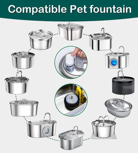 Cat Water Fountain Filters,16 Pack Cat Fountain Replacement Filters for Stainless Steel 67Oz/2L Adjustable Water Flow Pet Water Fountain,Dog Water Fountain (8+8 Pack)