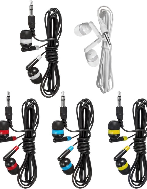 Load image into Gallery viewer, Bulk Earbuds Headphones Wholesale Earphones KWA-19B Wired 100 Pack Disposable Ear Buds Bulk Multi Colored Headphones for School Classroom Students
